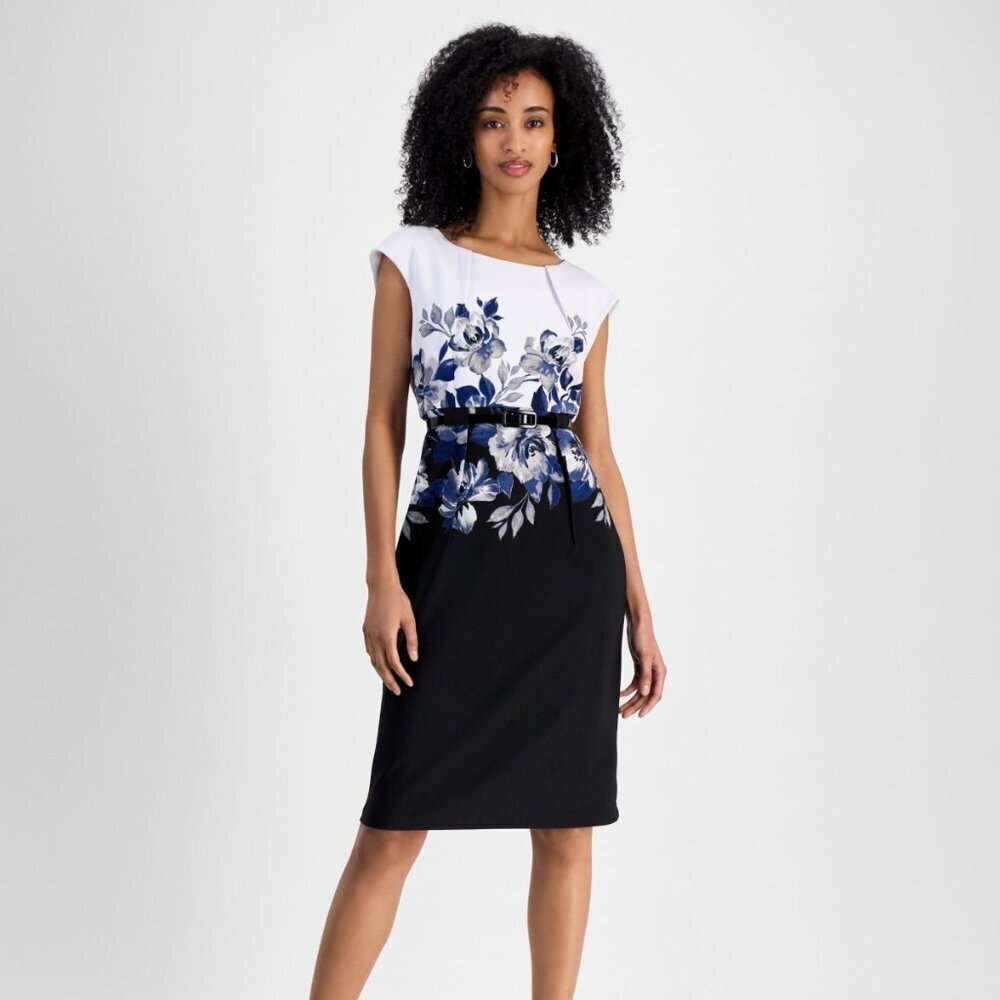 Connected Women's Floral Colorblocked Belted Sheath Dress – Cadet | Size 8 | NWT
